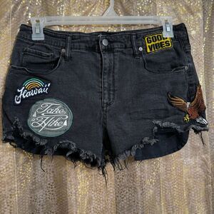 Mossimo 2017 Black Patched Distressed High Rise Cut Off Shorts 14/32